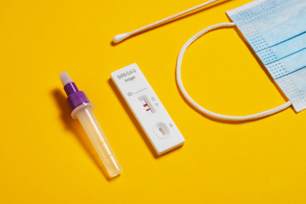 Still life of positive coronavirus tests